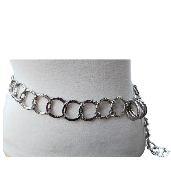 NO BRAND Accessories - Womens Silver-tone Circle Chain Belt One Size Shiny Hammered Retro 70s Hippie